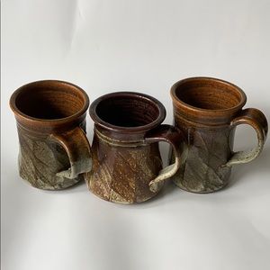 Hand thrown, signed Pottery mug set of three